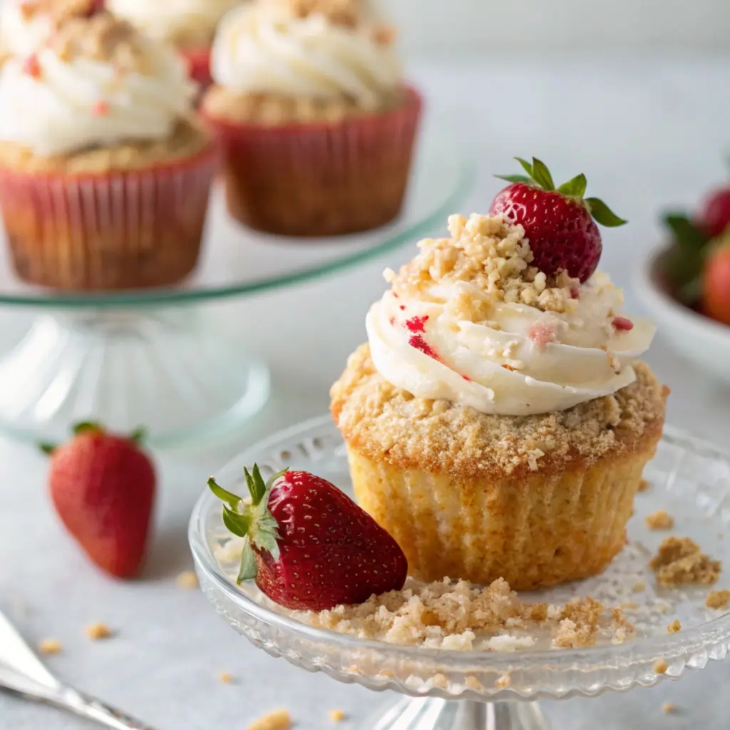 Strawberry Crunch Cupcakes with Strawberry Filling