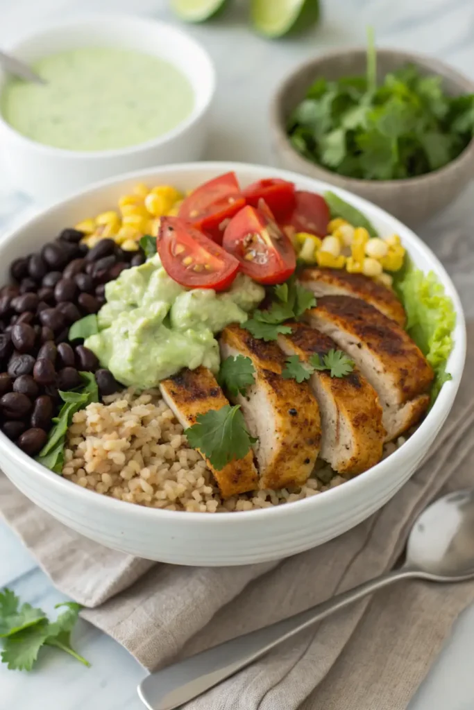 Chicken Burrito Bowl with Cilantro Lime Dressing