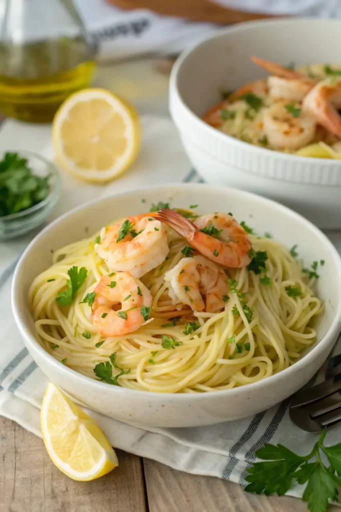 Garlic Butter Shrimp Scampi Over Angel Hair Pasta