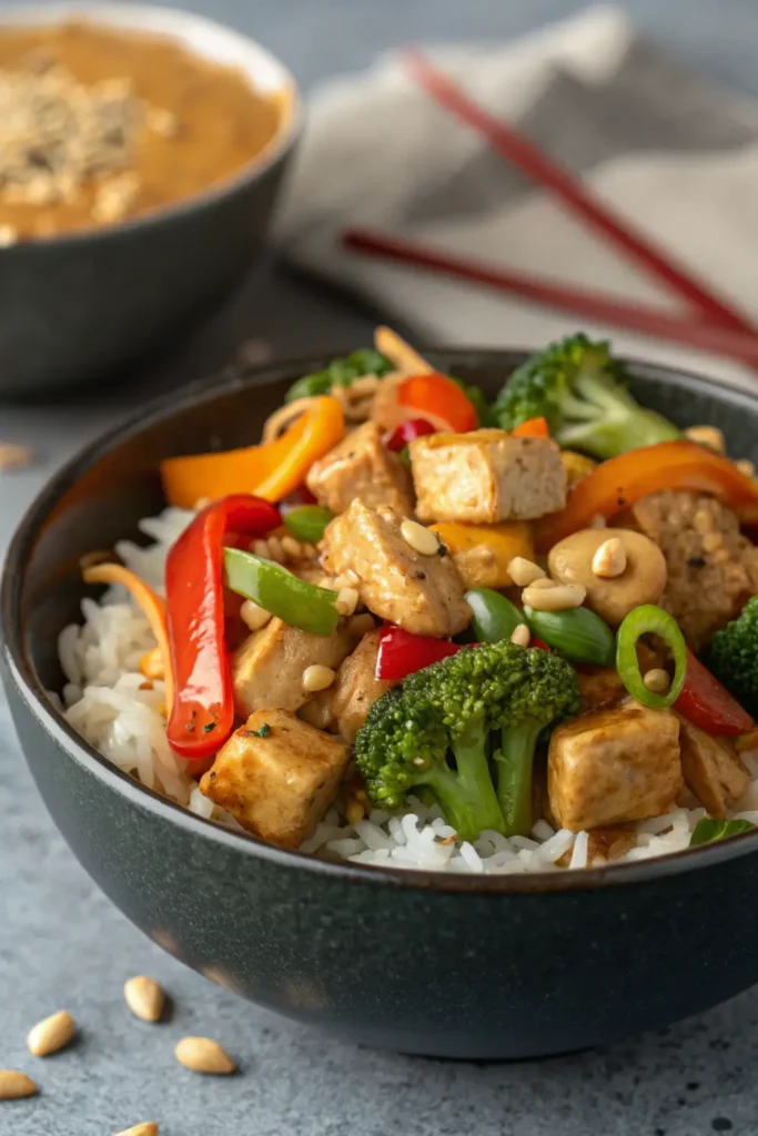 Peanut Chicken Protein Bowl with Stir-Fried Veggies