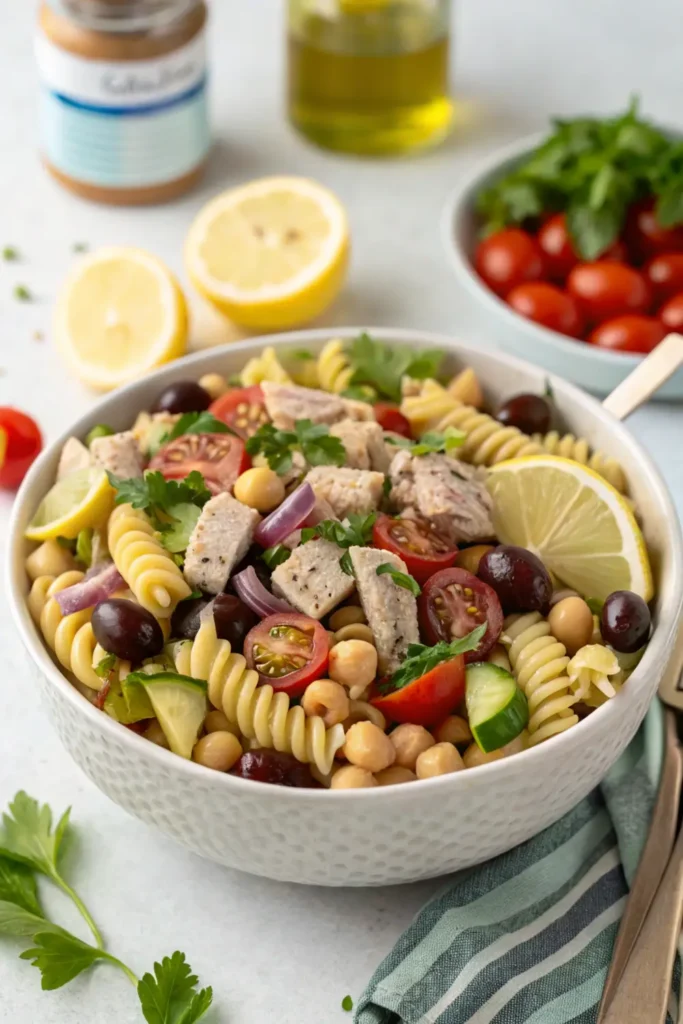 Mediterranean Tuna & Chickpea Protein Pasta Salad