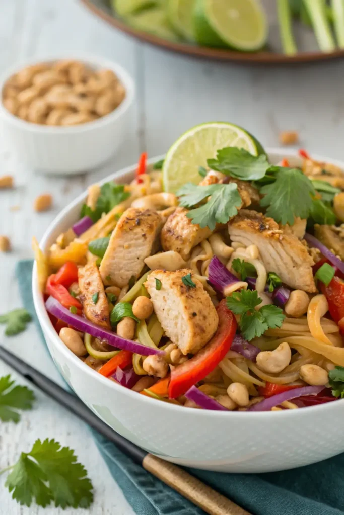 Spicy Thai Peanut Chicken Protein Pasta Salad